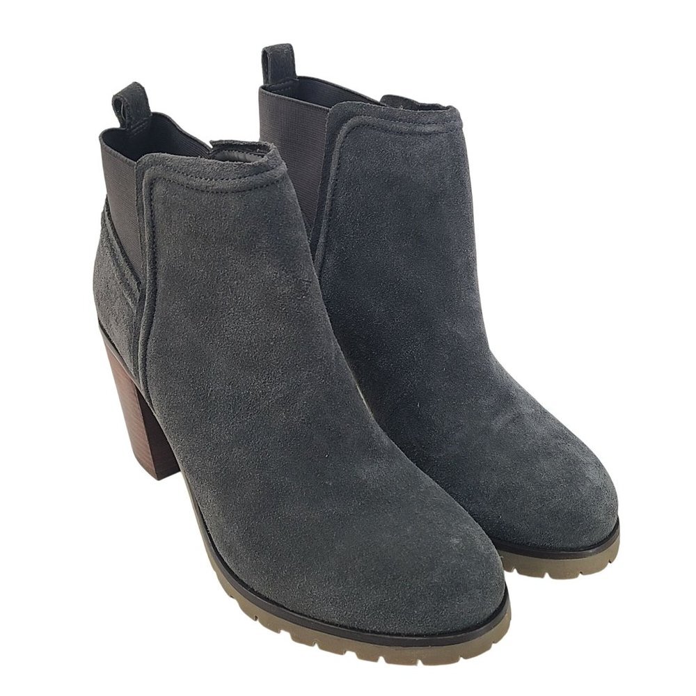 CREVO. Gray Suede Ankle Booties with Block Heel